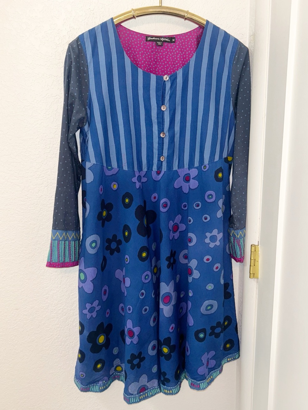 GUDRUN SJODEN The Bess Embroidered Long Sleeve LagenLook Dress SZ: Medium